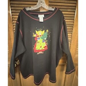 Quacker Factory 3X Black Christmas Angel Sweater Embroidered Beaded Holiday Tree